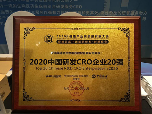 2020中国研发CRO企业20强 龙8-long8